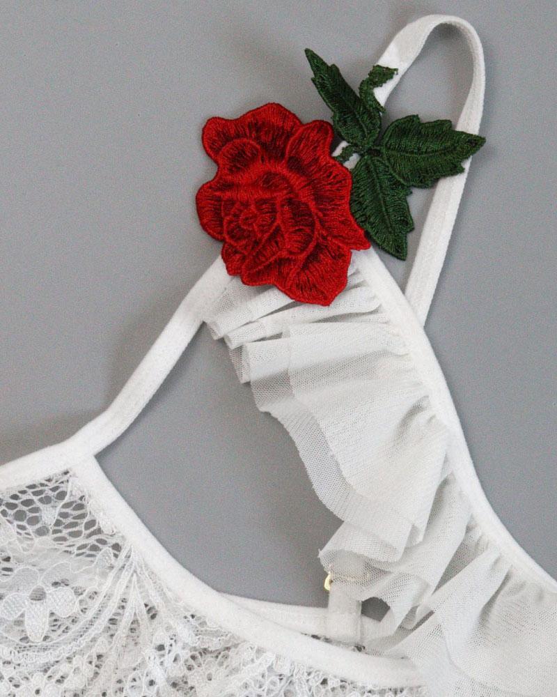 Floral Embroidery Cutout Lingerie Set
