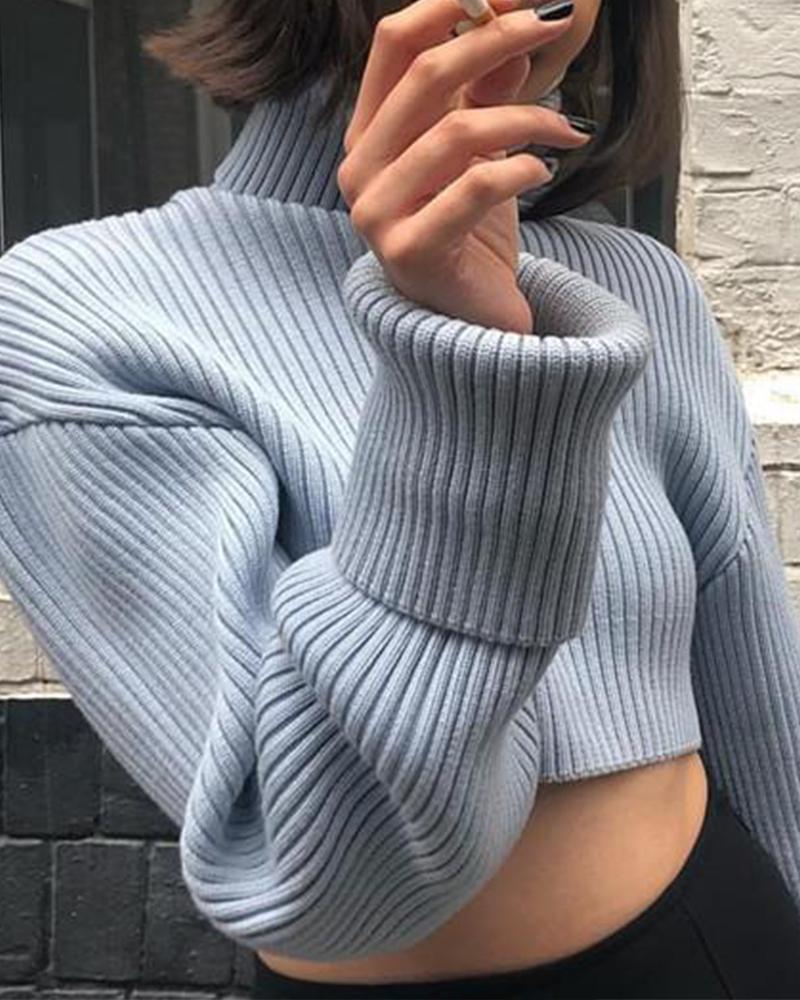Solid Long Sleeve Crop Sweater
