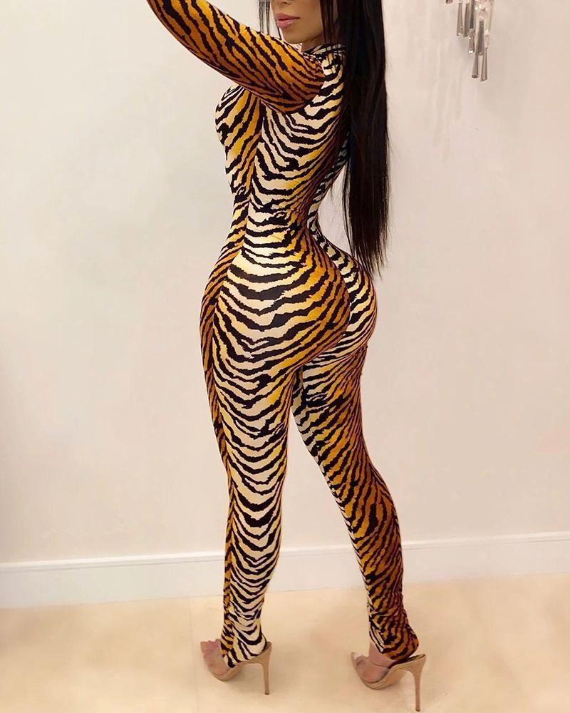 Sexy Tiger Print Tight Jumpsuit
