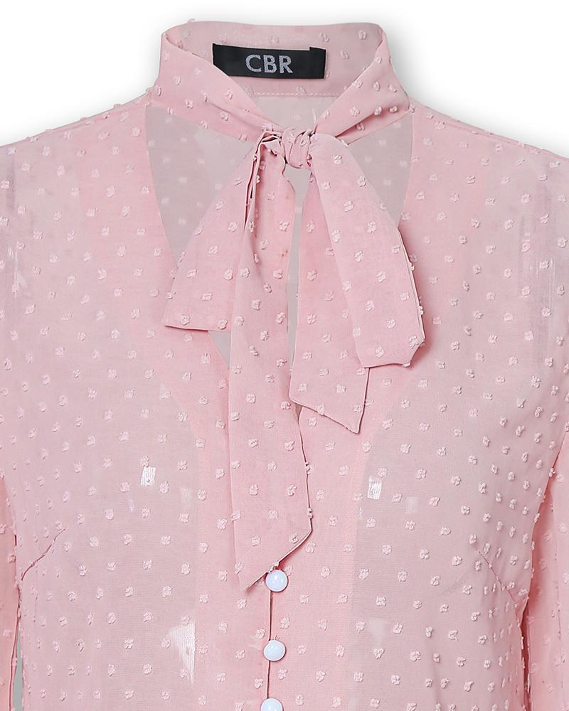 Tied Button Detail Dots Casual Shirt