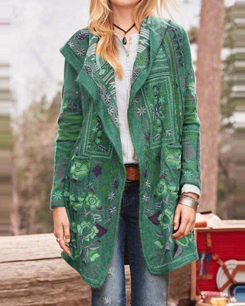 Embroidery Floral Long Sleeve Coat