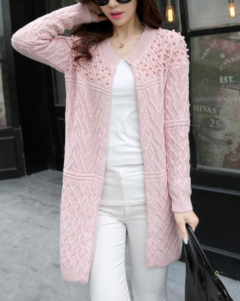 Solid Open Front Studded Cardigan