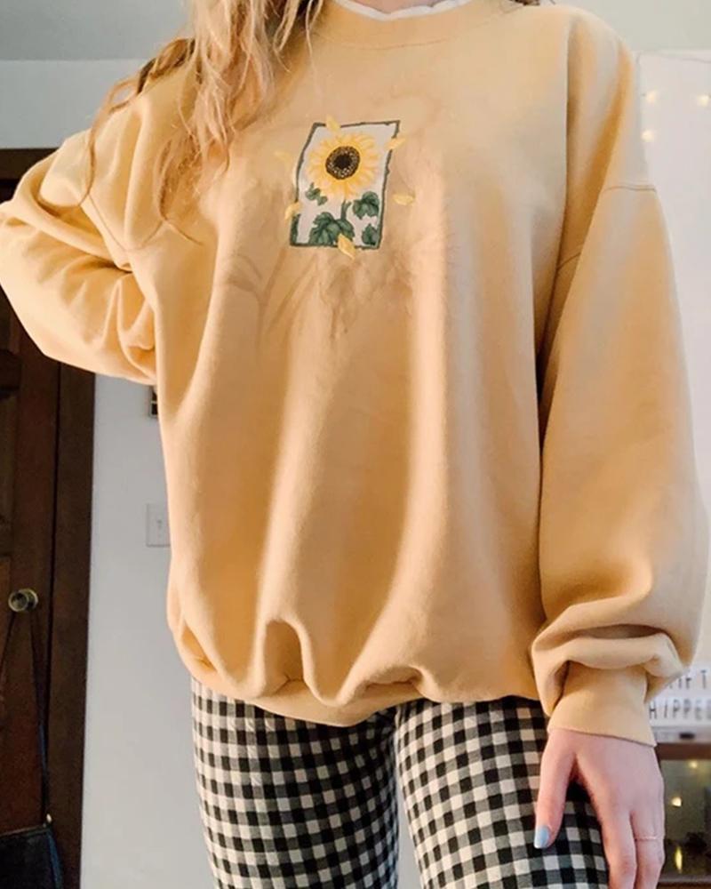 Sunflowers Print Long Sleeve Sweatshirt