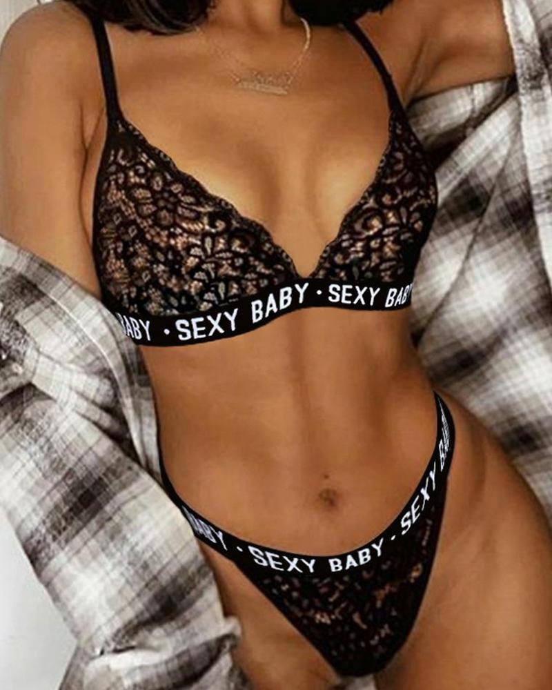 Sexy Letter printing Lace Bra Sets