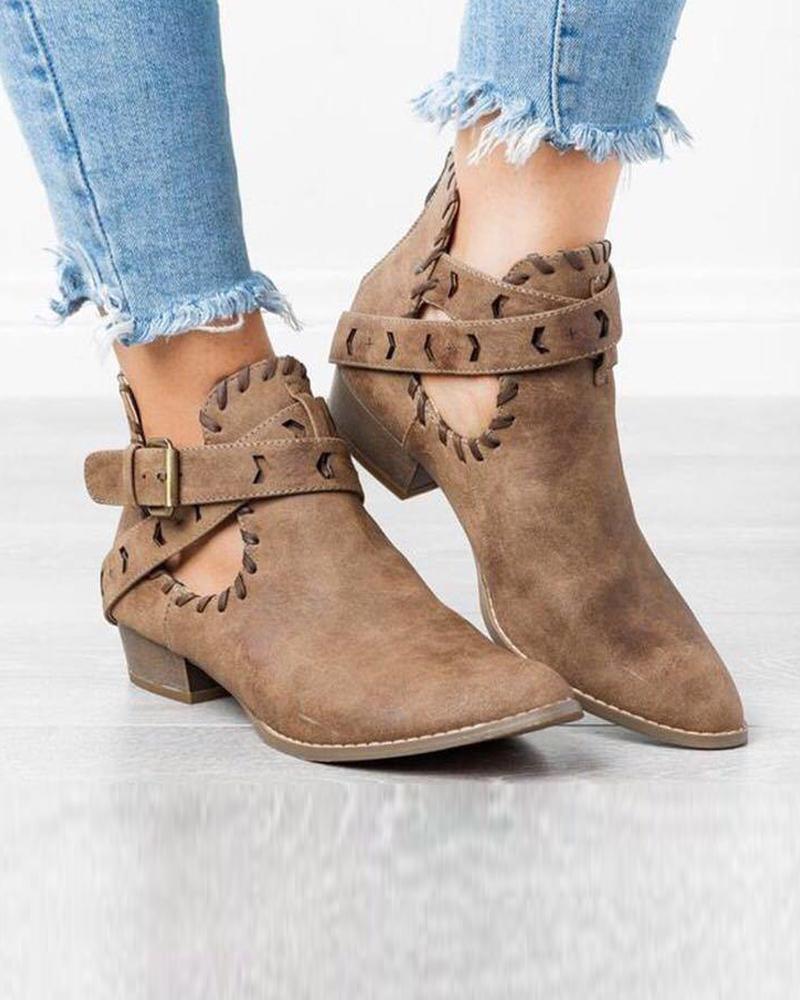 Outlet26 Solid Block Heeled Belted Booties brown