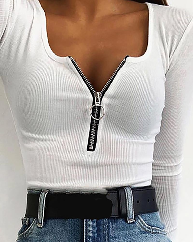 Long Sleeve Zipper Design Blouse