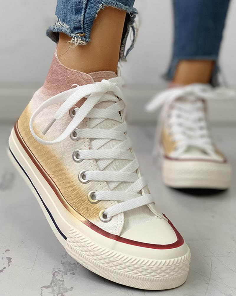 Colorblock Striped Lace-Up Casual Sneakers