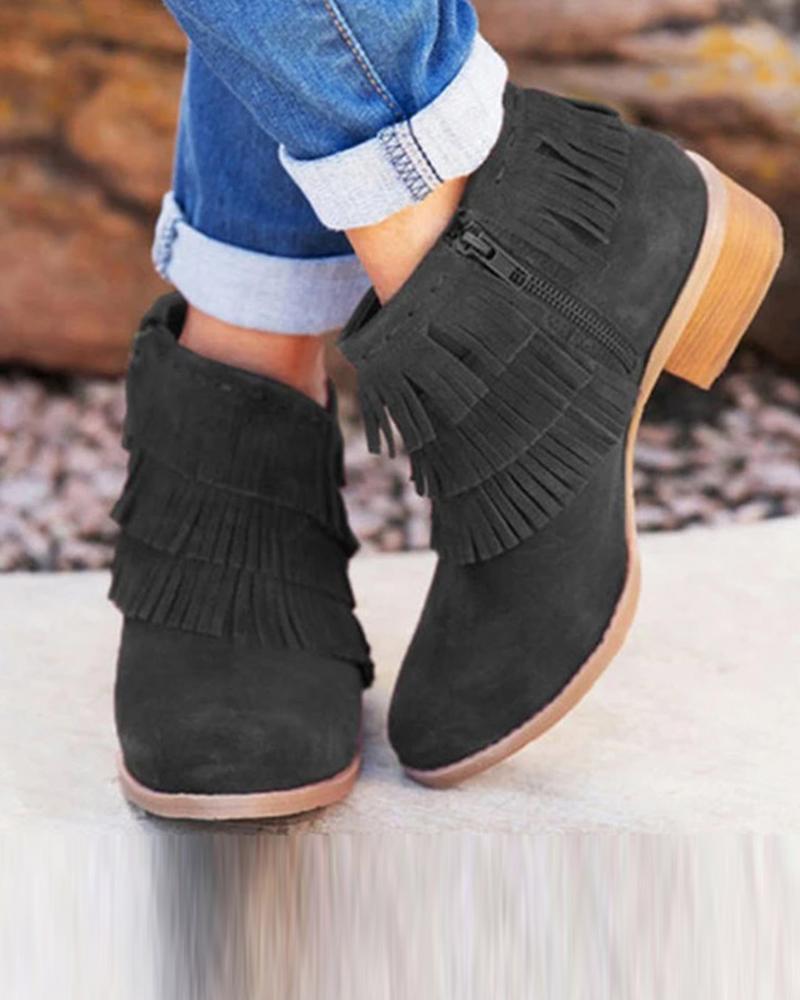 Side Zip Tassel Ankle Boots