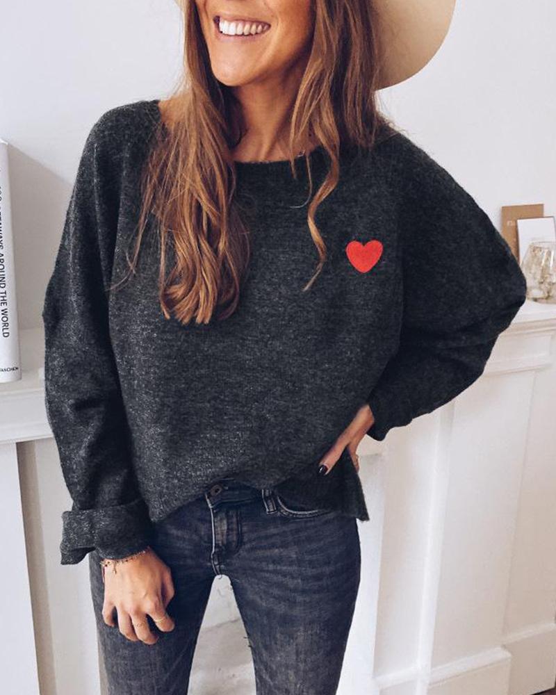 Heart Embroidery Round Neck Top