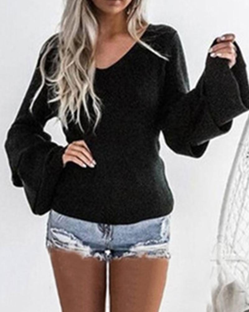 V Neck Layered Bell Sleeve Sweater