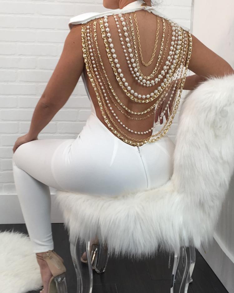Sexy Open Back Beading Embellished Jumpsuits