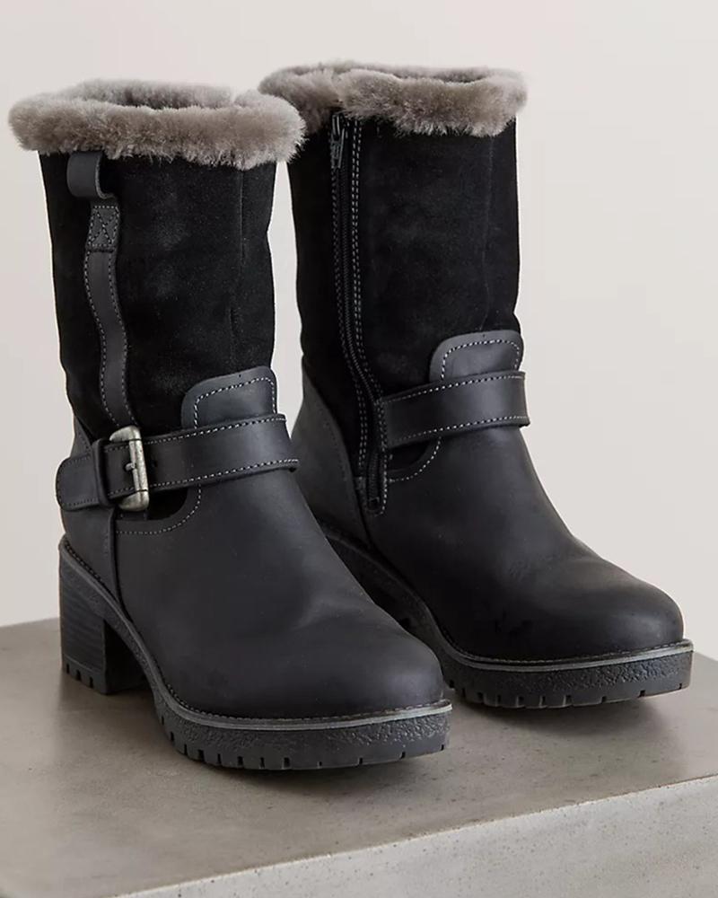 Outlet26 Faux Fur Lined Mid Calf Boots black