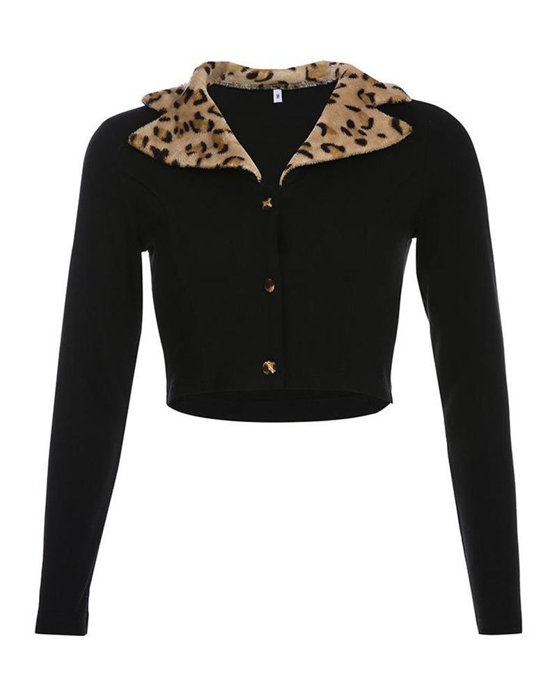 Leopard Collar V-Neck Cardigan