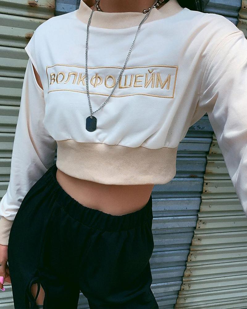 Embroidered Letters Crop Sweatshirt