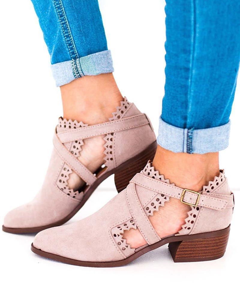 Solid Cutout Heeled Ankle Bootie