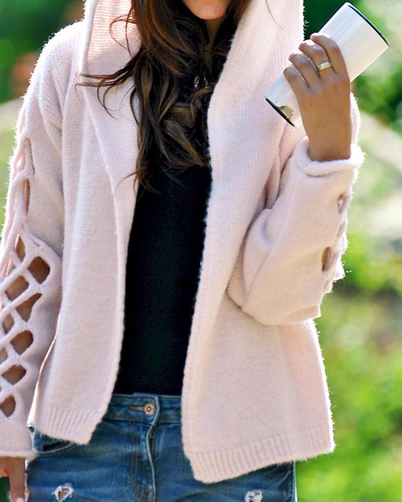 Open Front Cutout Sleeve Cardigan