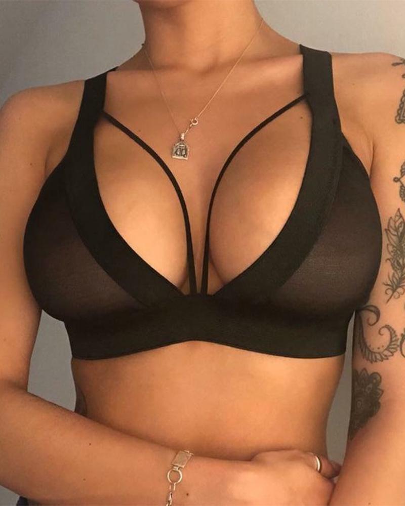 Solid Color Cut-out Sleeveless Bra