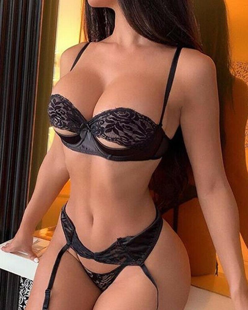 Solid Strap Cut-out Bra Sets