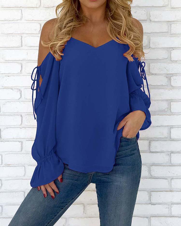 Outlet26 Spaghetti Strap Open Shoulder Casual Blouse dark blue