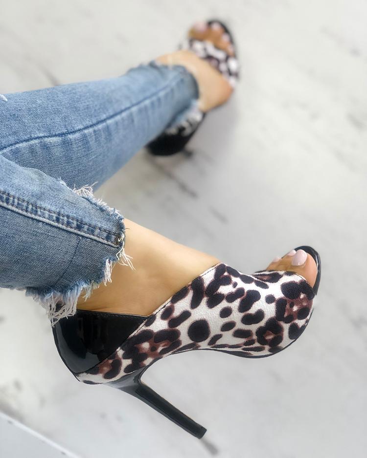 Leopard Suede Thin Heeled Sandals
