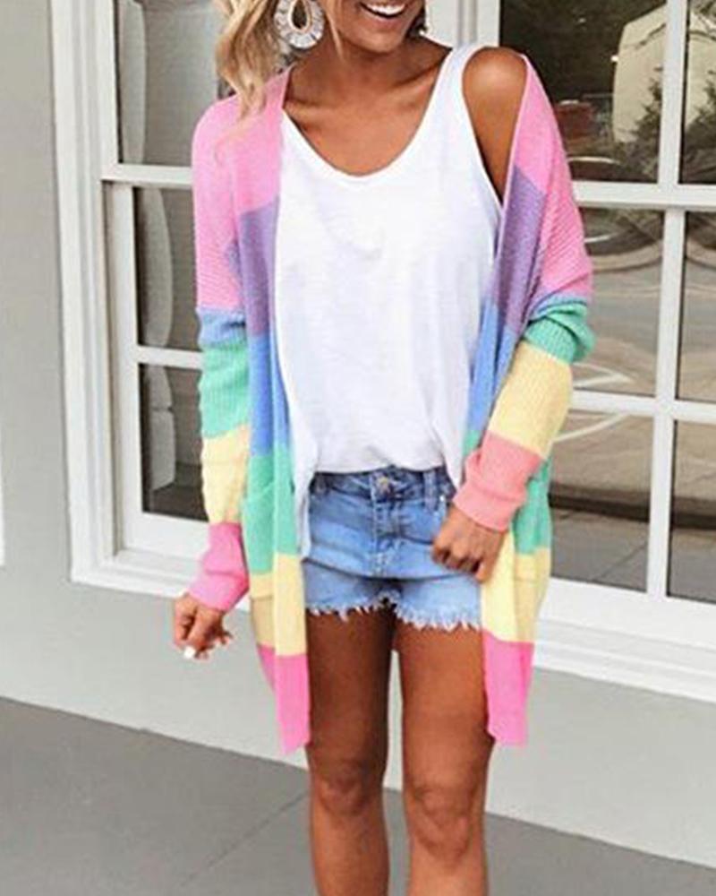 MultiStyle Colorblock Open Front Cardigan