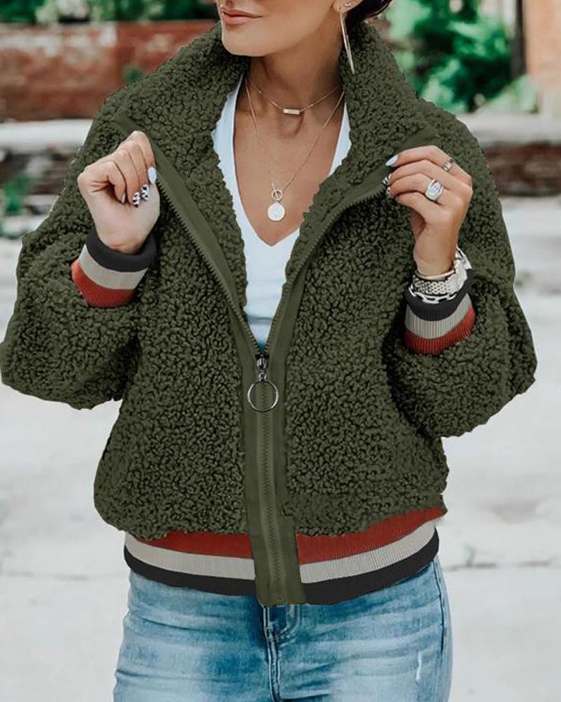 Outlet26 Faux Shearling Zip Front Jacket Army green
