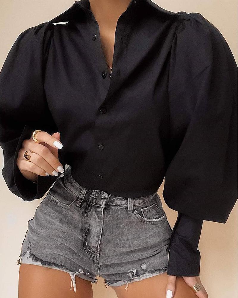 Puff Sleeve Button-Up Top