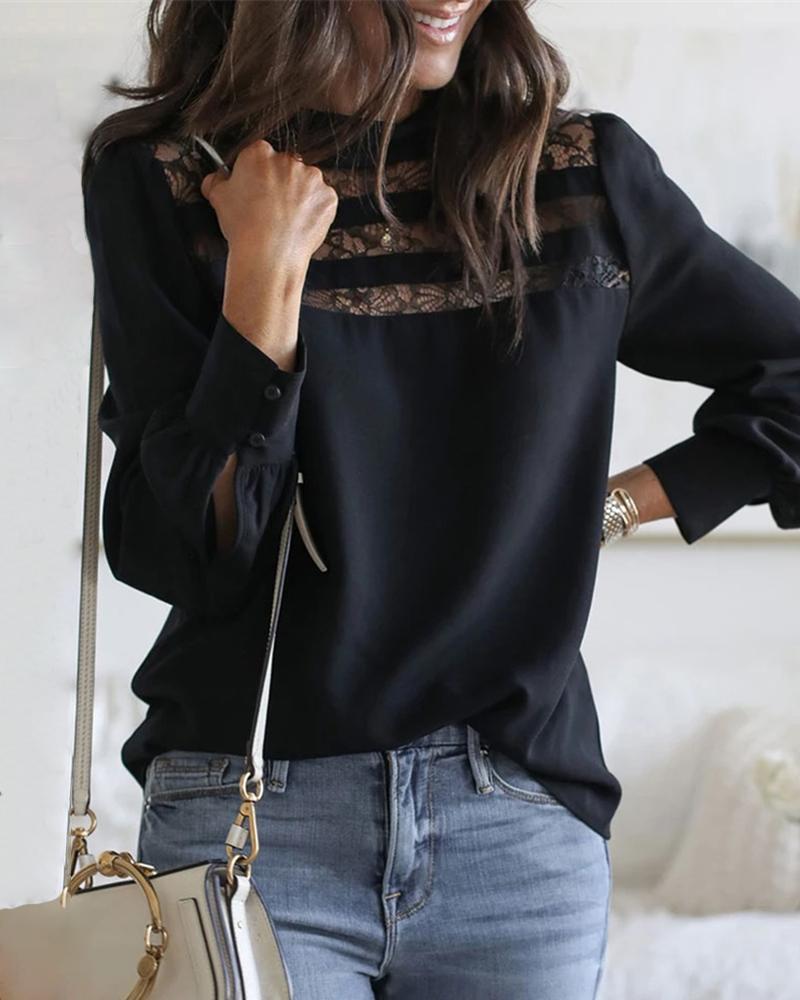 Lace Embroidery See Through Long Sleeve Blouse