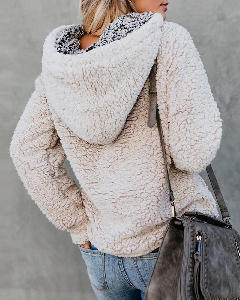 Solid Faux Shearling Hoodie