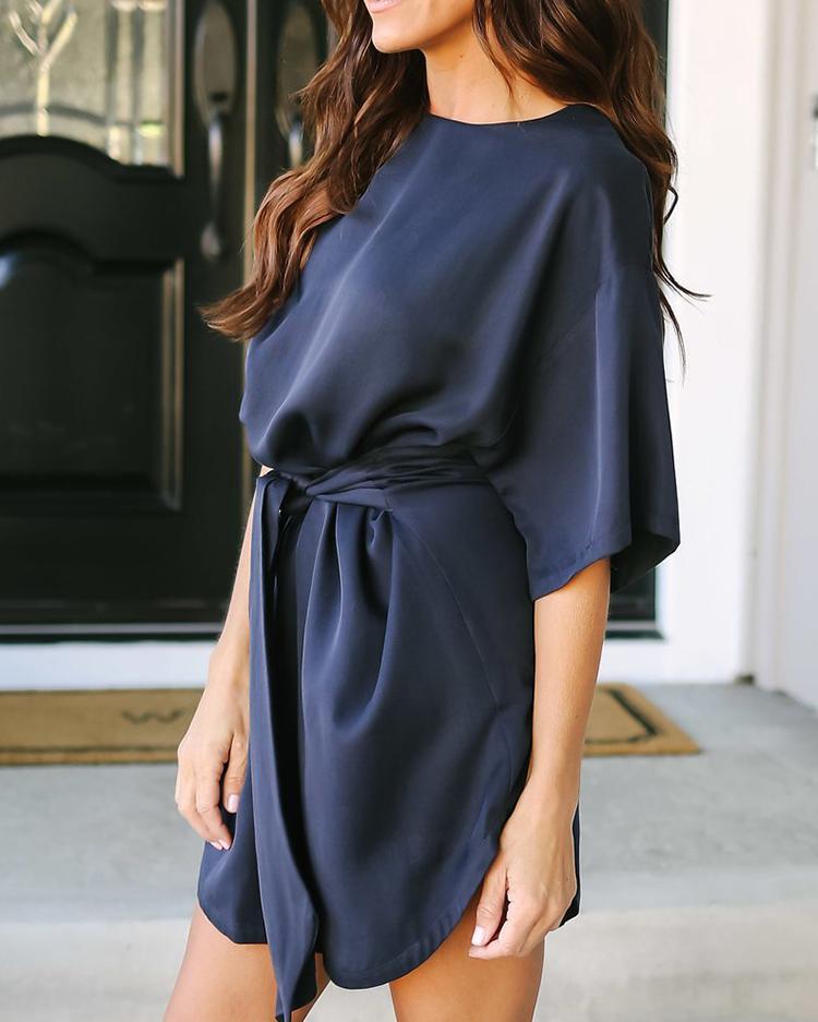 Tied Waist Wrapped Loose Casual Dress