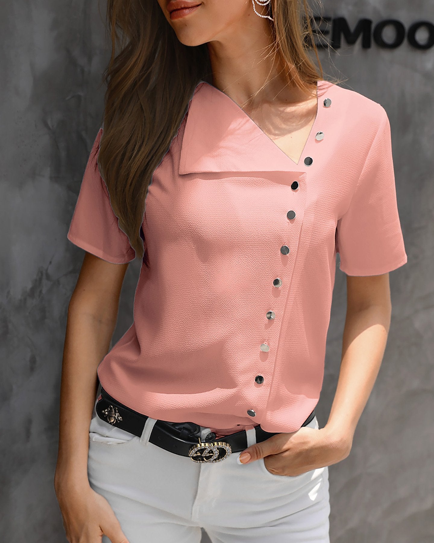 Short Sleeve Buttoned Casual Blouse