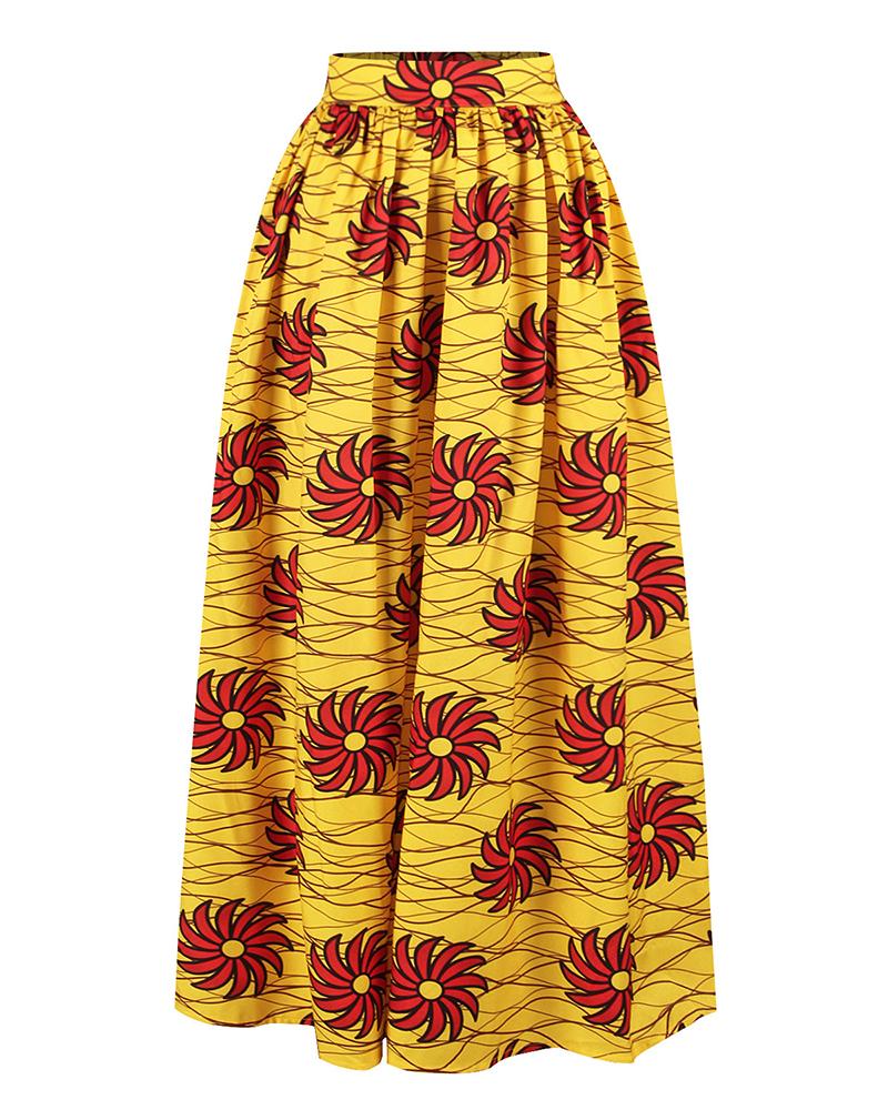 Floral Print Tight Waist Maxi Skirt