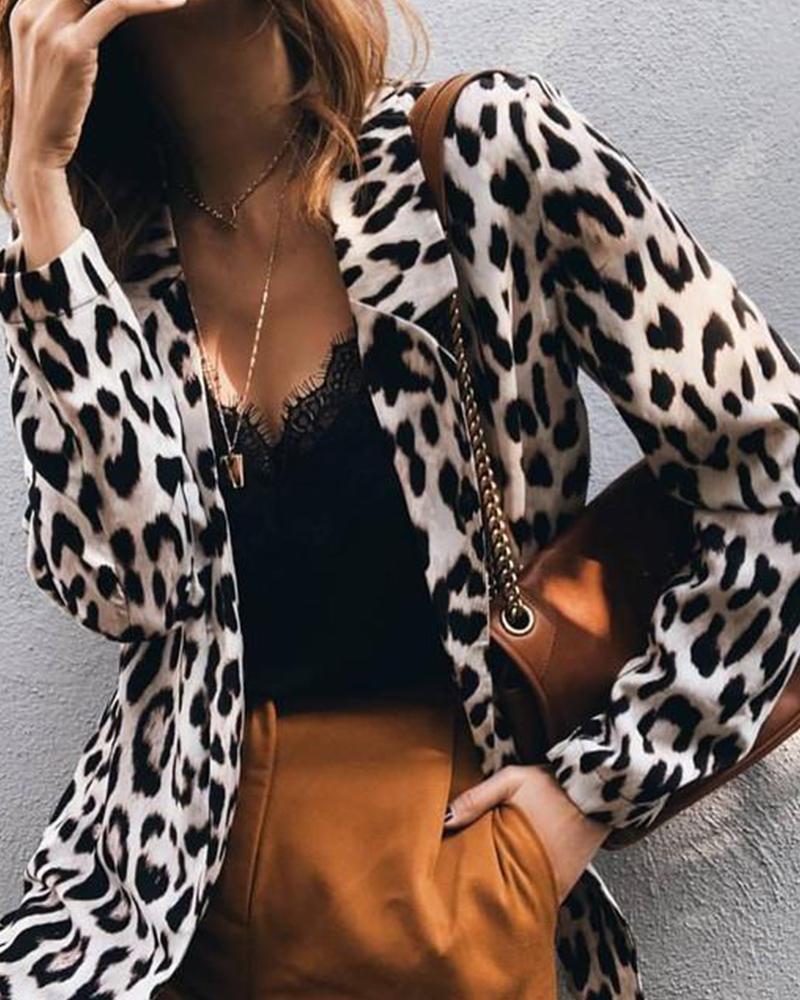 Leopard Open Front Sweater Blazer