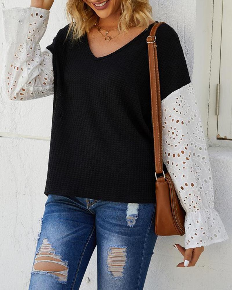 V Neck Lace Sleeve Top