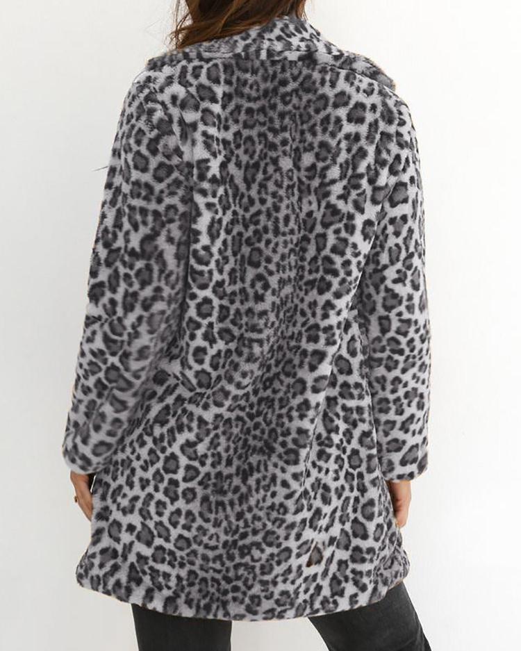 Leopard Fluffy Open Front Coat
