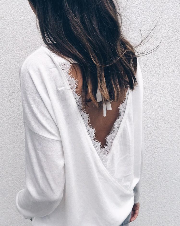 Wrapped Lace Open Back Casual Blouse