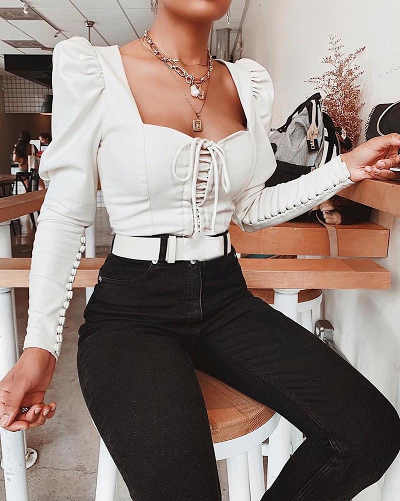 White Long Sleeve Bustier Top