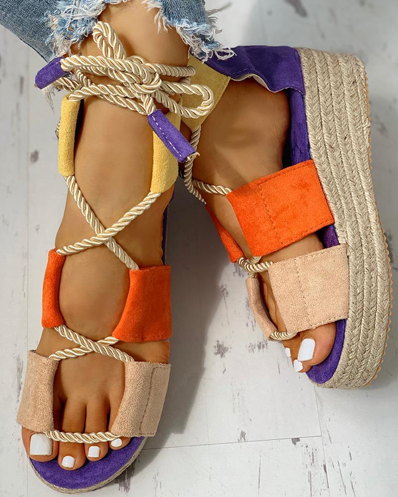 Suede Rope Design Espadrille Wedge Sandals