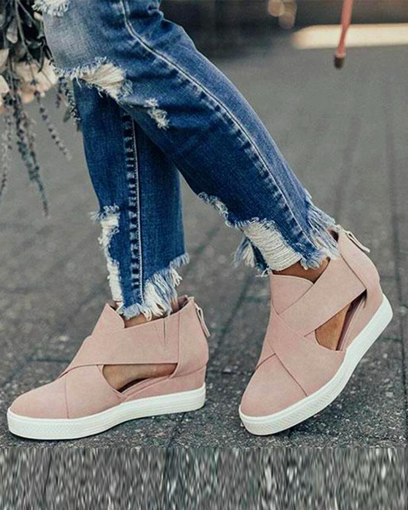 Suede Cut Out Flat Sneakers