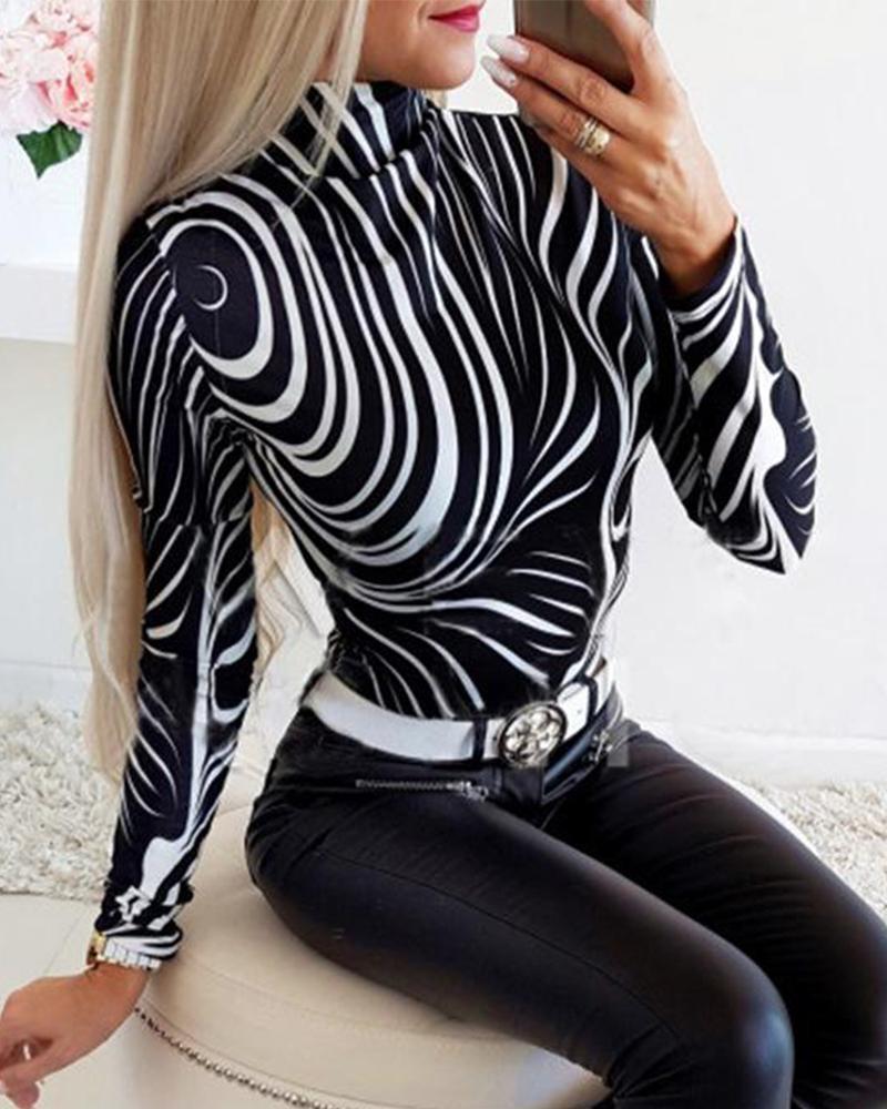 Striped Stand Collar Top