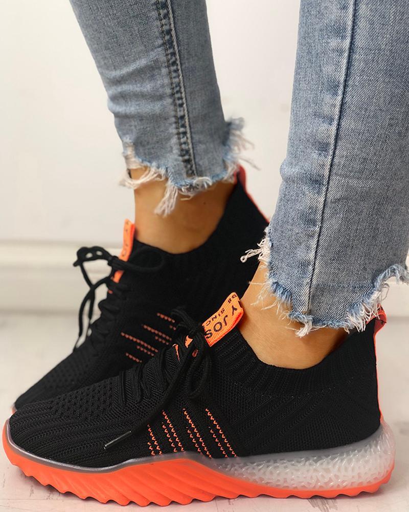 Colorblock Knitted Breathable Lace-Up Yeezy Sneakers