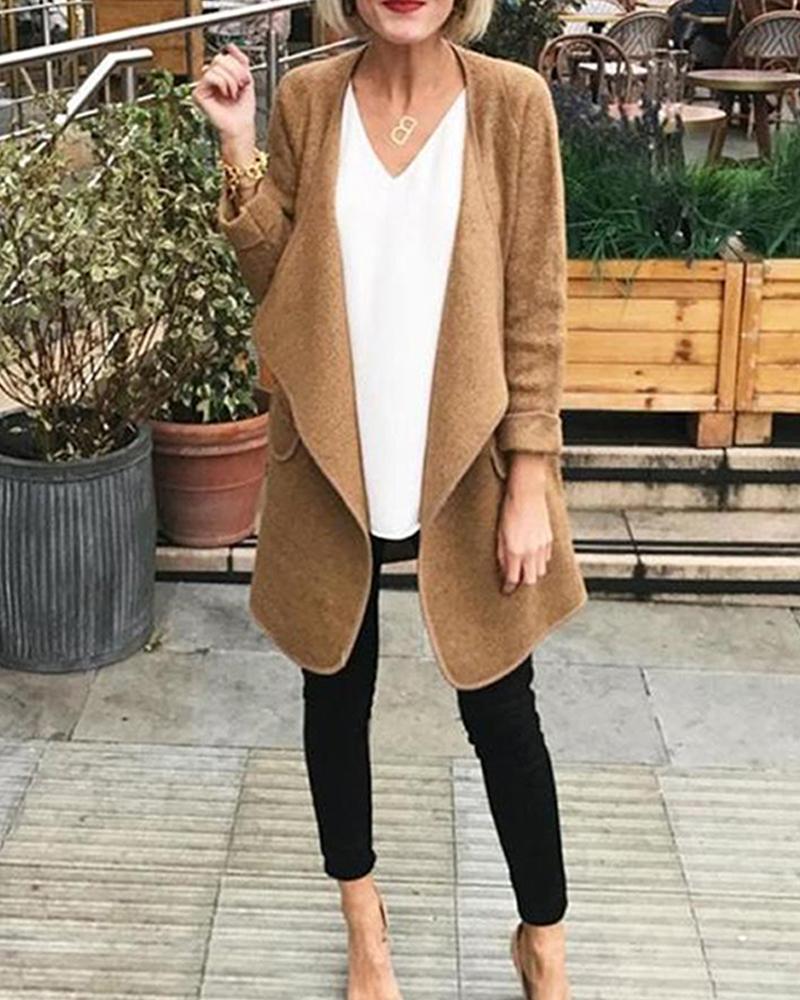 Solid Over-The-Knee Pocketed Cardigan