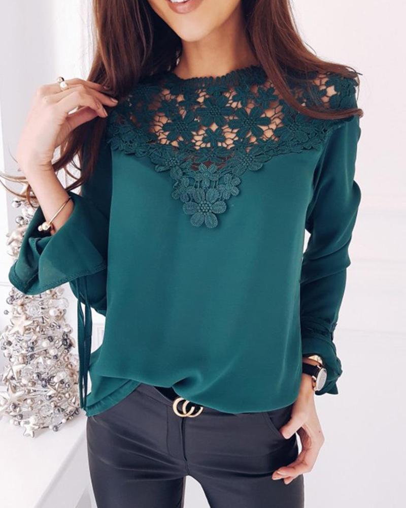 Outlet26 Lace Insert Chiffon Top green