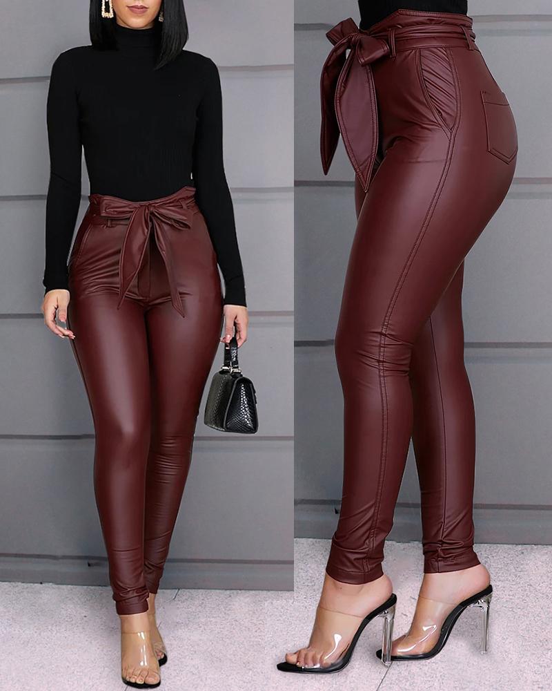Paperbag Waist Faux Leather Pants