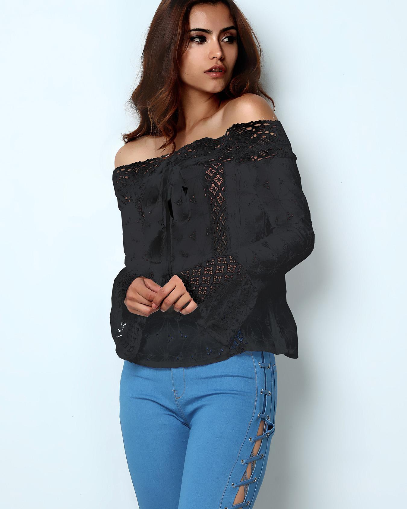Stylish Lace Off Shoulder Casual Blouse
