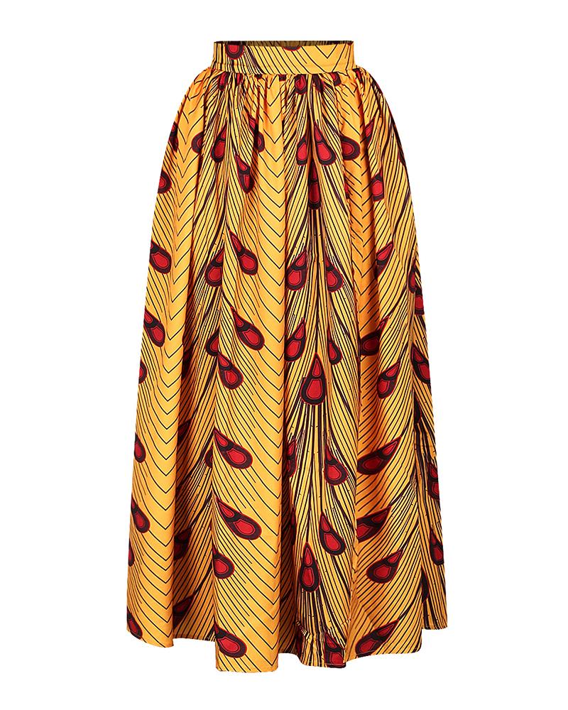 Leaf Print High Slit Maxi Skirt