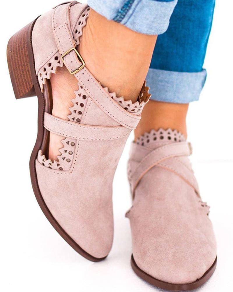 Solid Cutout Heeled Ankle Bootie