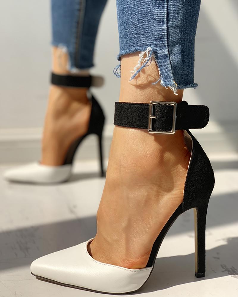 Pointed Toe Ankle Strap Thin Heels