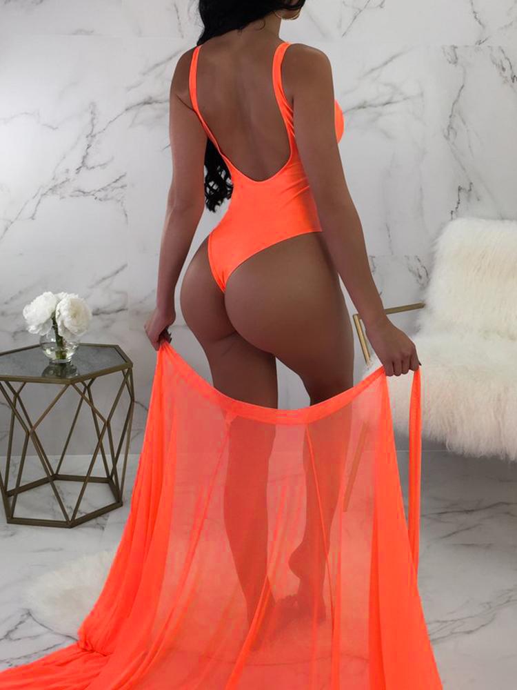 Solid One-Piece /w Tied Cover Up Swimwear