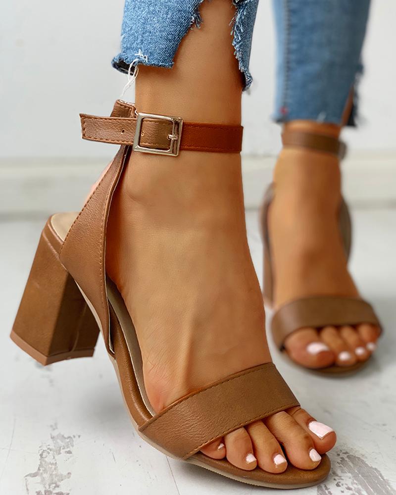 Outlet26 Ankle Buckled Chunky Heeled Sandals brown